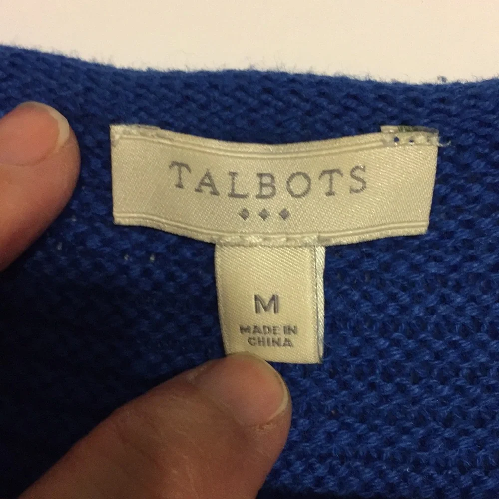 Talbots Factory Blue Rib Knit 100% Cotton Sweater Size Medium
